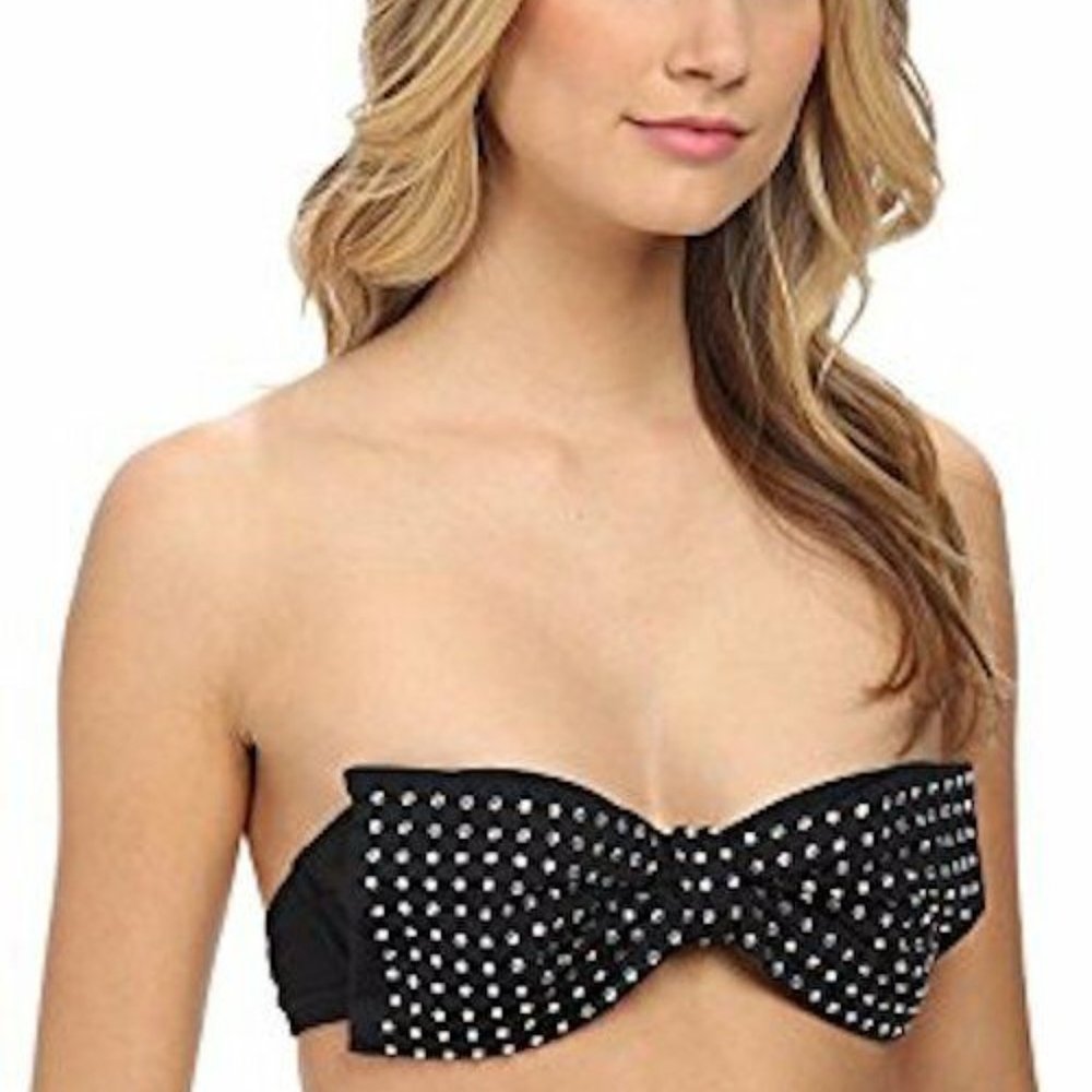 Kate Spade Bandeau Bow Swim w Jewels - Navy - Sz S - Picture 4 of 4